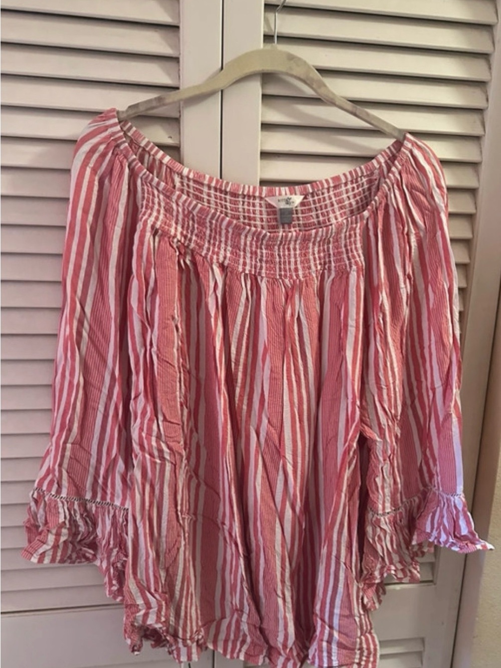 Terra & Sky Pink and White Striped Off-Shoulder Blouse
